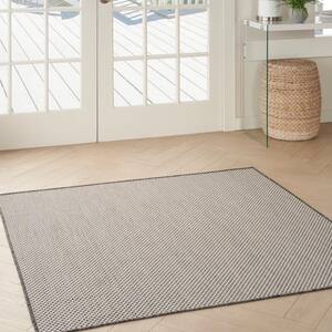Courtyard Ivory/Charcoal 4 ft. x 4 ft. Square Solid Geometric Contemporary Indoor/Outdoor Area Rug