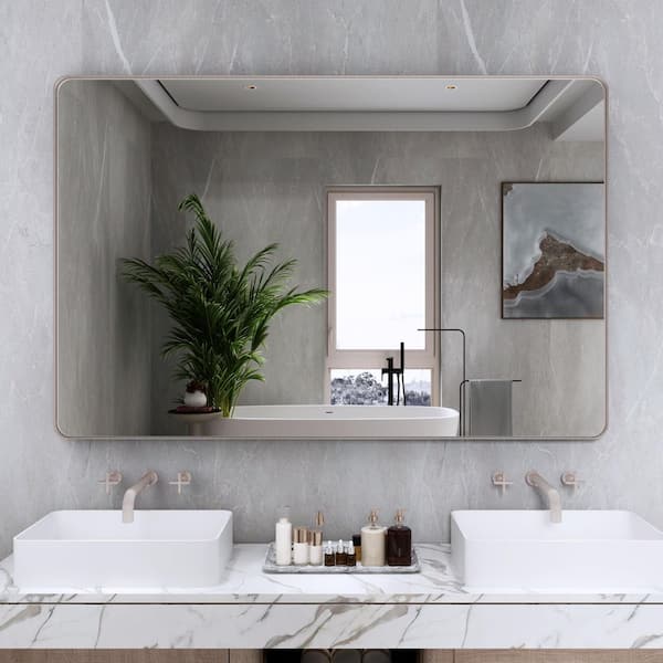 55 in. W x 36 in. H Large Rectangular Framed Wall Mounted Bathroom Vanity Mirror in Brushed Nickel