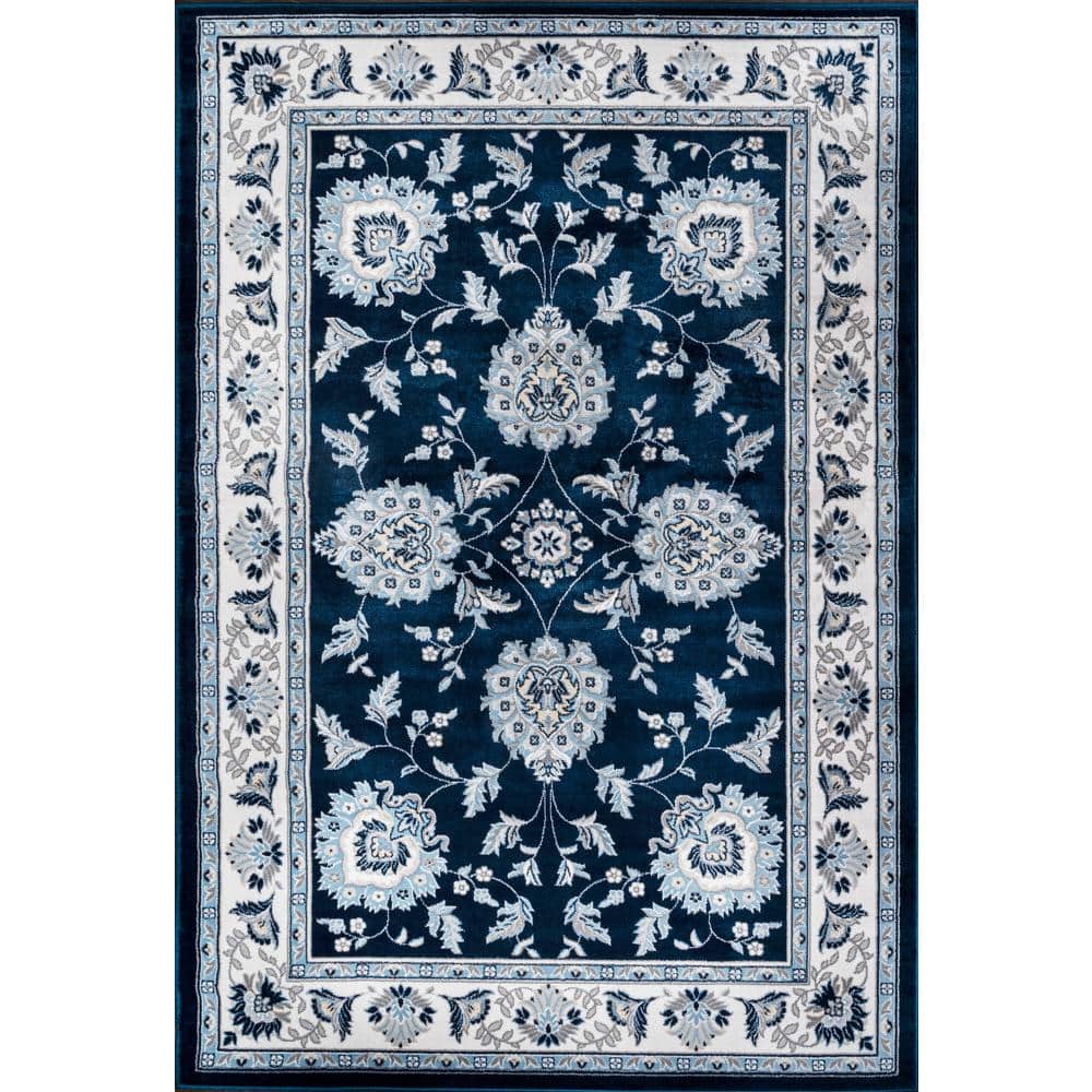 Elegant Navy/Ivory Synthetic Reversible Area Rug 3x5 Feet