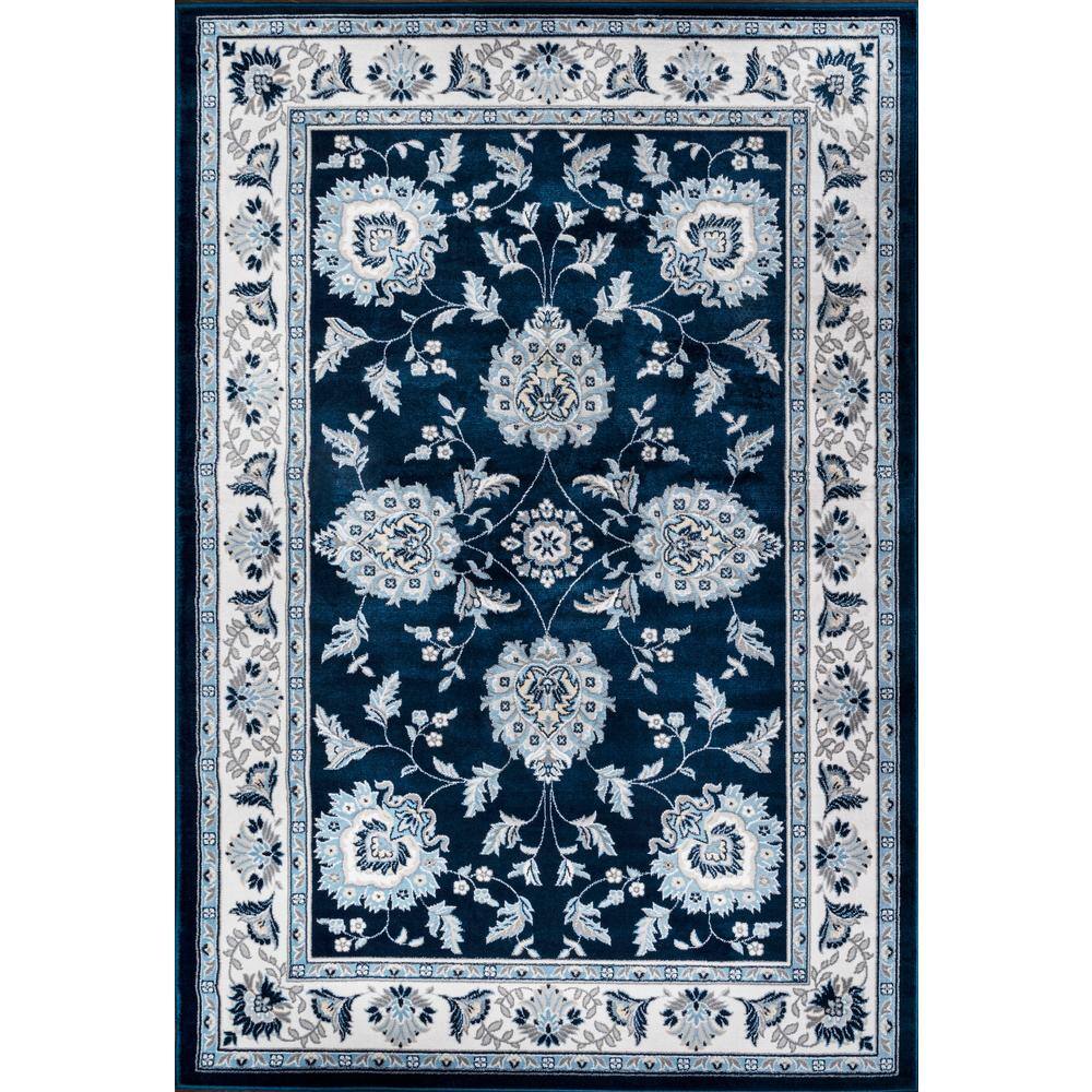 Navy and Ivory Rectangular Synthetic 4' x 6' Area Rug