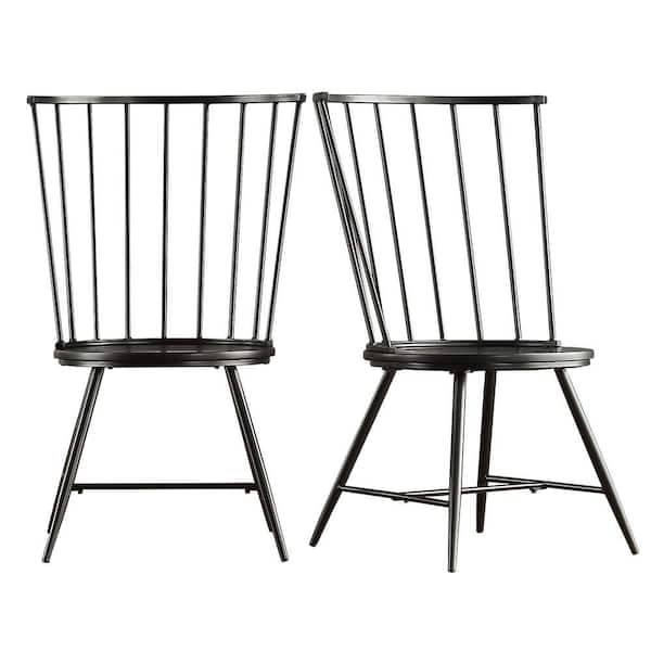 Metal High Back Dining Chair Set, High Back Dark Wood Dining Chairs