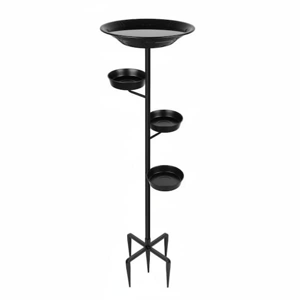 Bird Black Bath for Outside, Metal Freestanding Birdbaths with Large Water Basin