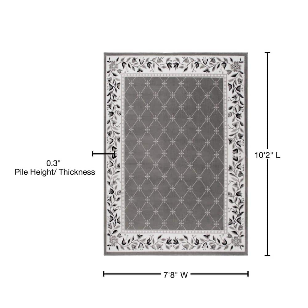 Grey and Ivory Rectangular Traditional Floral Area Rug