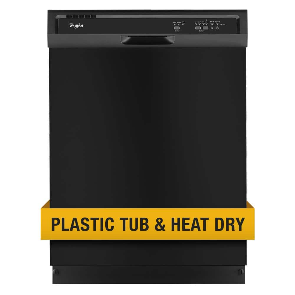 Whirlpool 24 in. Black Front Control Built-In Tall Tub Dishwasher with 1-Hour Wash Cycle, 55 dBA