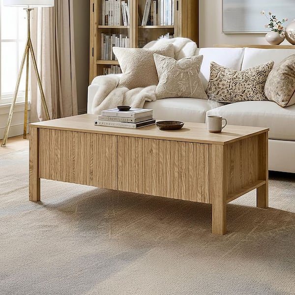 New Classic Furniture Thayer 47.2 in. Natural Rectangular Wood Top Coffee Table with 2-Drawers