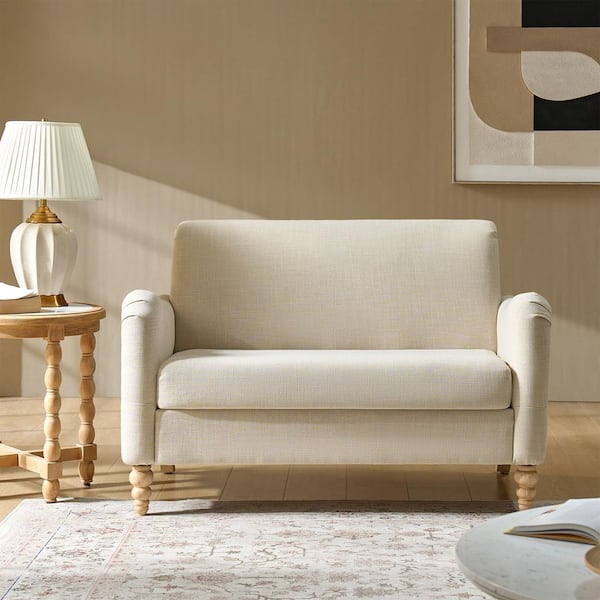 JAYDEN CREATION Ahlea Linen 51 in. W Farmhouse 2 Seats Polyester Loveseat with Solid Wood Spindle Legs
