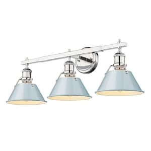 Orwell 27.25 in. 3-Light Chrome Vanity Light with Seafoam Shades