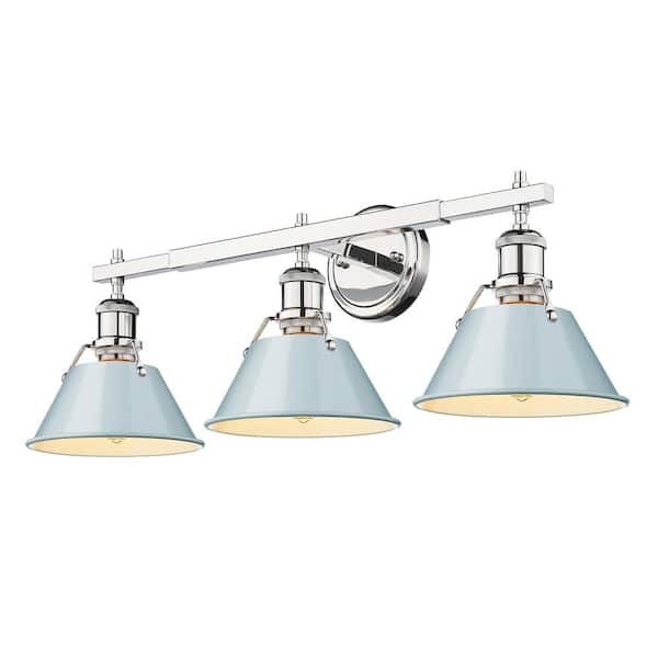 Golden Lighting Orwell 27.25 in. 3-Light Chrome Vanity Light with Seafoam Shades