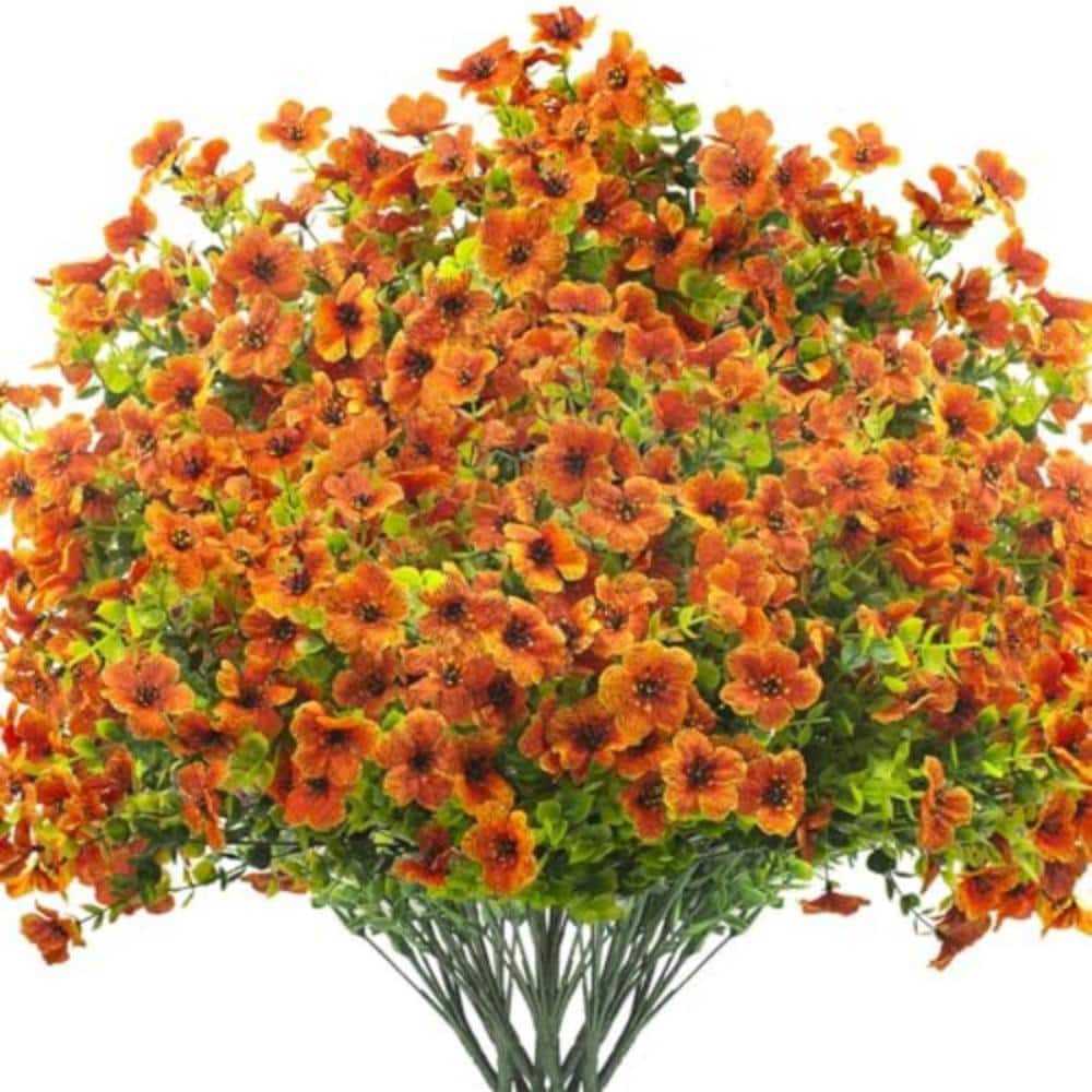 13.8 in. Orange Artificial Fake Flowers, 16 Bundles Faux Silk