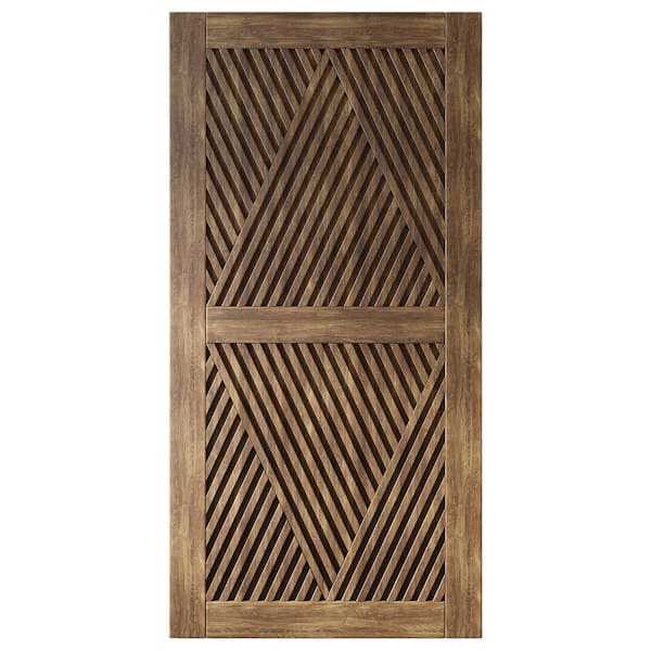 LT 36 in. x 80 in. C-Panel Solid Core Dark Walnut Diamond Design Pine Wood Interior Sliding Barn Door Slab