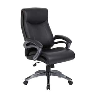 Executive High Back Chair Black Leather Gunmetal Grey Frame Comfort Cushion design Padded Arms Pneumatic Lift