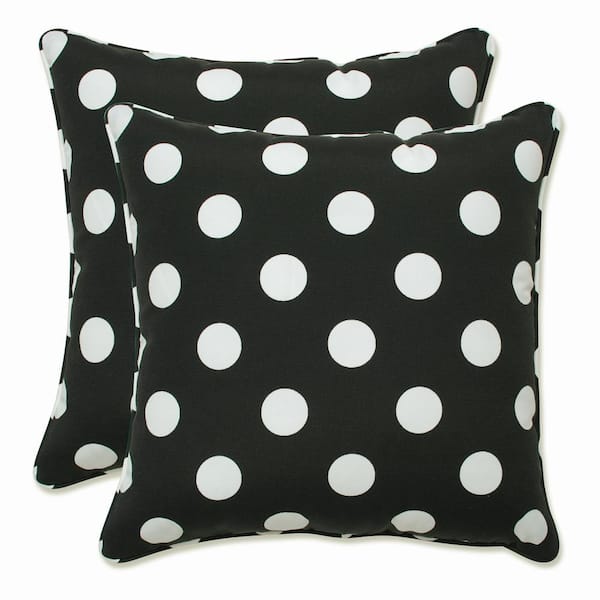 Pillow Perfect Polka Dot Black Square Outdoor Square Throw Pillow 2-Pack