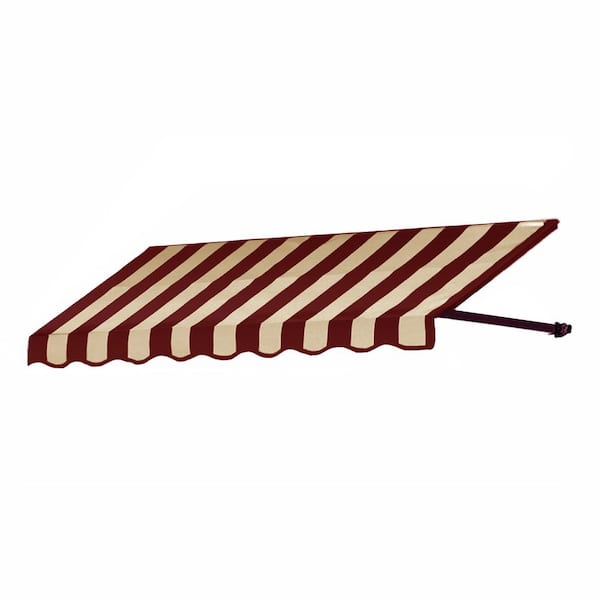 AWNTECH 10.38 ft. Dallas Retro Fixed Awning 124.5 in. W x 24 in. H x 36 in. D Acrylic Fabric in Burgundy/Tan Stripe