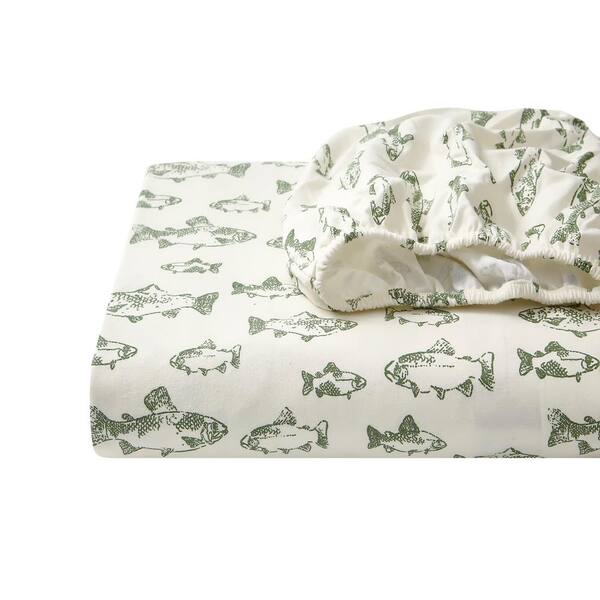 Eddie Bauer School of Fish Bed Sheet Set Brushed Cotton Flannel King Size 4-Pcs 