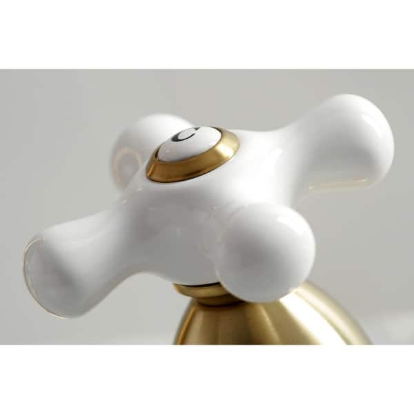 Victorian Polished Cross 8 in. Widespread 2-Handle Bathroom Faucet in Brushed Brass