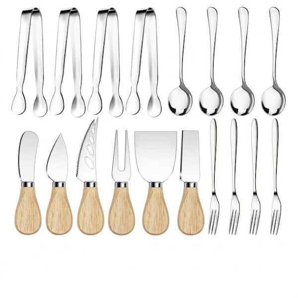 Charcuterie Cheese and Butter Spreaders Set with Wooden Handles, Mini Forks, Spoons, Tongs and Toothpick Flags