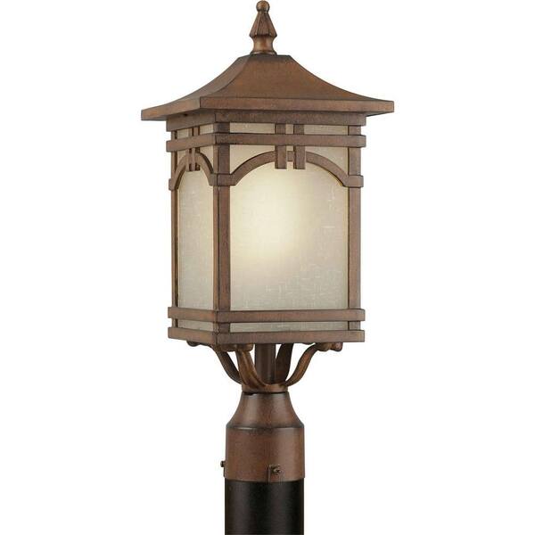 Forte Lighting 1-Light Outdoor Post Rustic Sienna Finish Umber Linen Glass Panels-DISCONTINUED