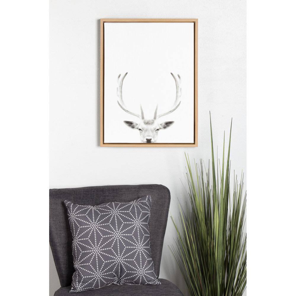 Black and White Deer with Antlers Framed Canvas Art