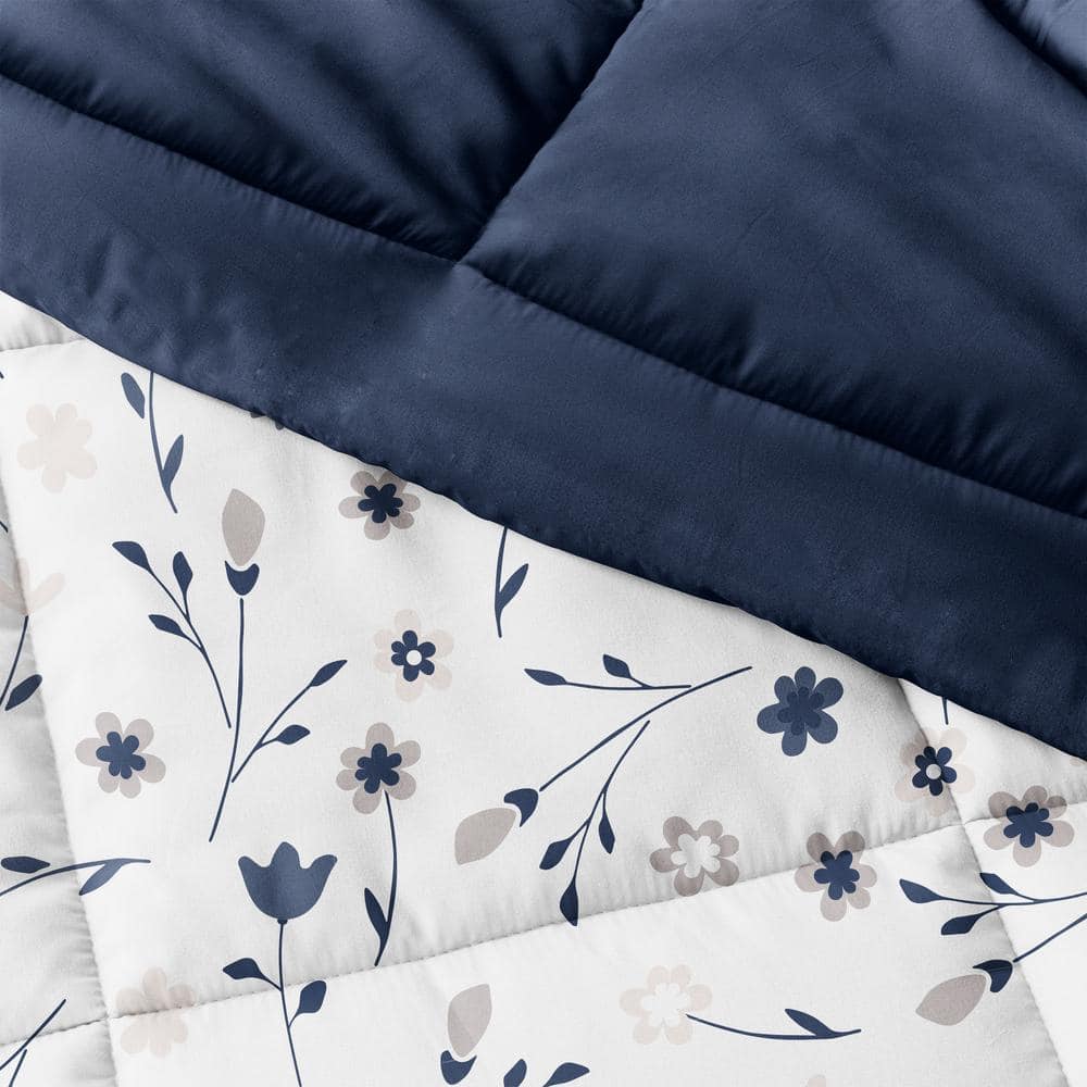 King Navy and White Reversible Down Alternative Comforter Set