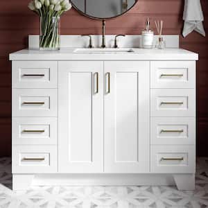 Taylor 49 in. W x 22 in. D x 36 in. H Freestanding Bath Vanity in White with Pure White Quartz Top