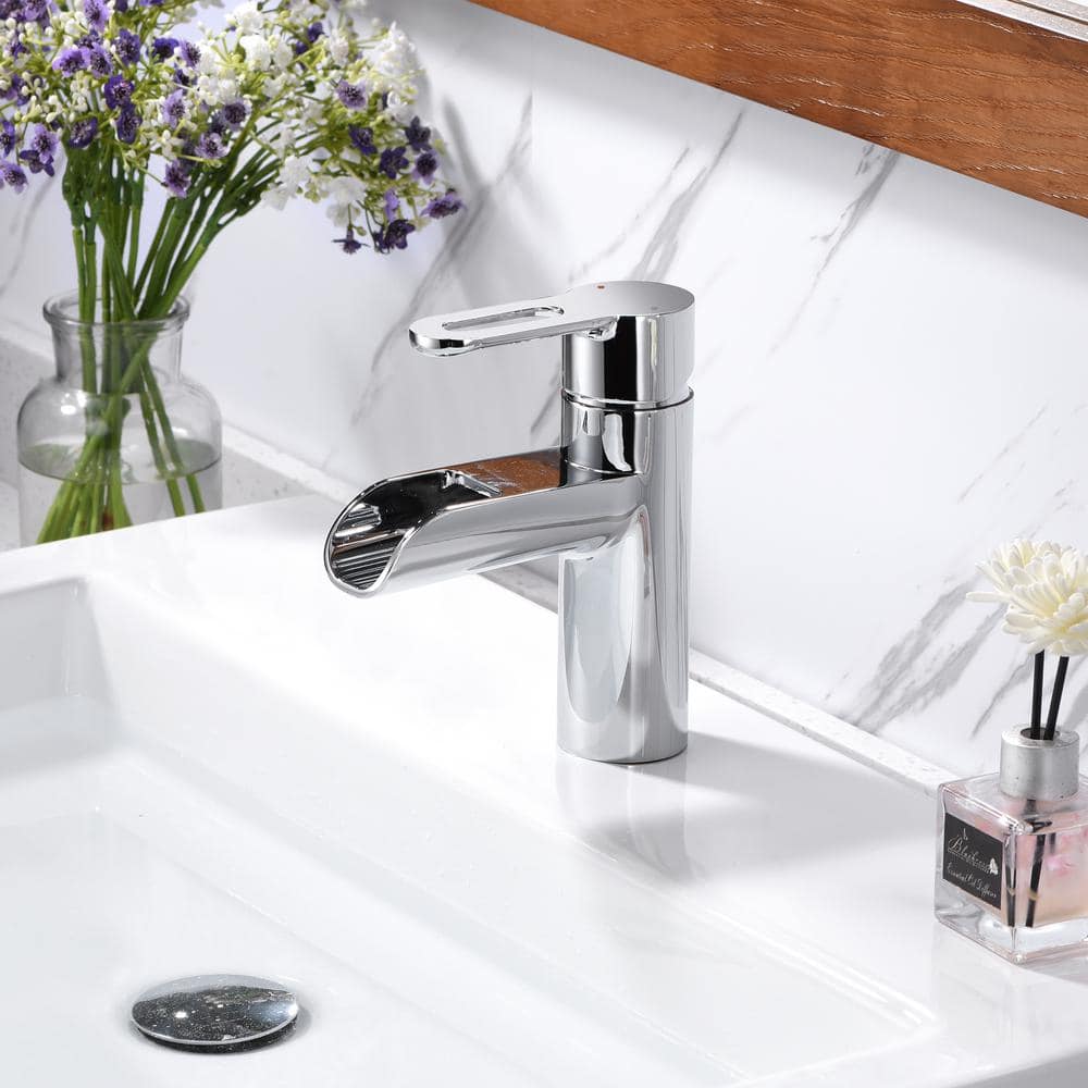 Polished Chrome Single Handle Waterfall Bathroom Faucet