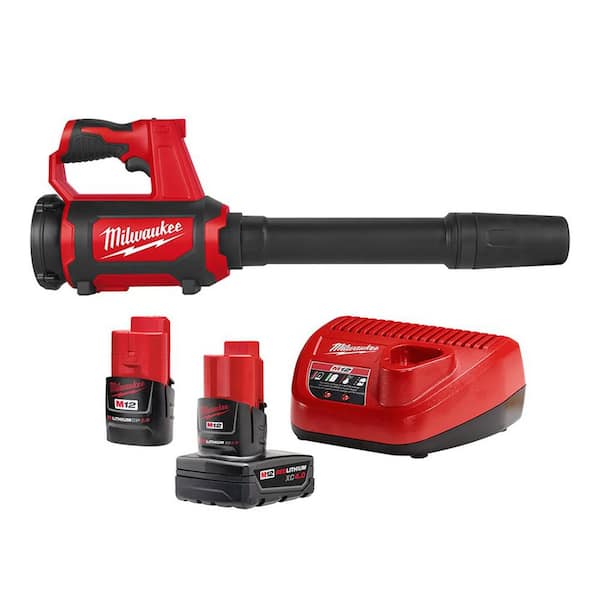 Milwaukee M12 12-Volt Lithium-Ion 4.0 Ah and 2.0 Ah Battery Packs and Charger Starter Kit w/ Compact Spot Blower