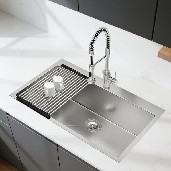 33 in. x 22 in. Drop In Single Bowl 16-Gauge Stainless Steel Kitchen Sink with Bottom Grids