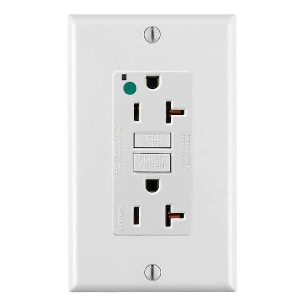 20 Amp Self-Test SmartLockPro Hospital Grade Duplex GFCI Outlet with LED, White GFNT2-HGW