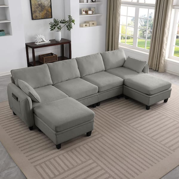 Ximena Modern 109.4 in. 6-Piece Chenille Modular Storage Sectional Sofa with Lift-Up Storage Ottomans in. Dark Grey