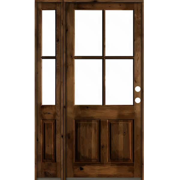 50 in. x 96 in. Knotty Alder Left-Hand/Inswing 4-Lite Clear Glass Provincial Stain Wood Prehung Front Door/Left Sidelite