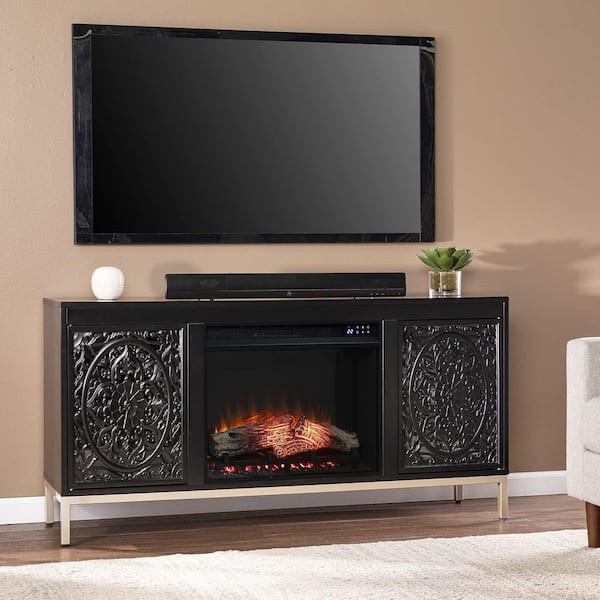 58 in. Freestanding Wood Smart Electric Fireplace TV Stand in Brown with Led Flame Display Feature