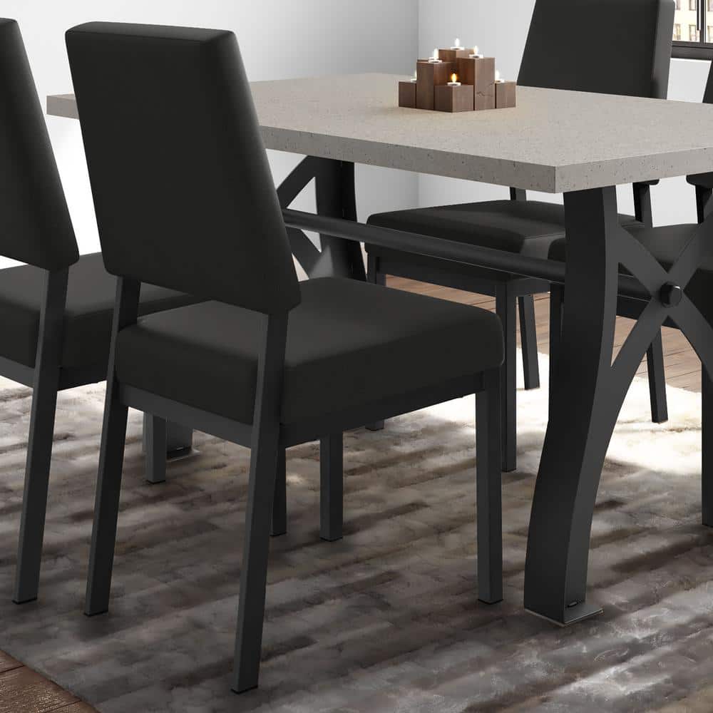 Charcoal Black Faux Leather Parsons Side Chair with Metal Frame