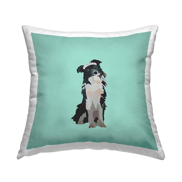 Stupell Industries Collie with Tiara Blue Print Polyester 18 in. x 18 in. Throw Pillow