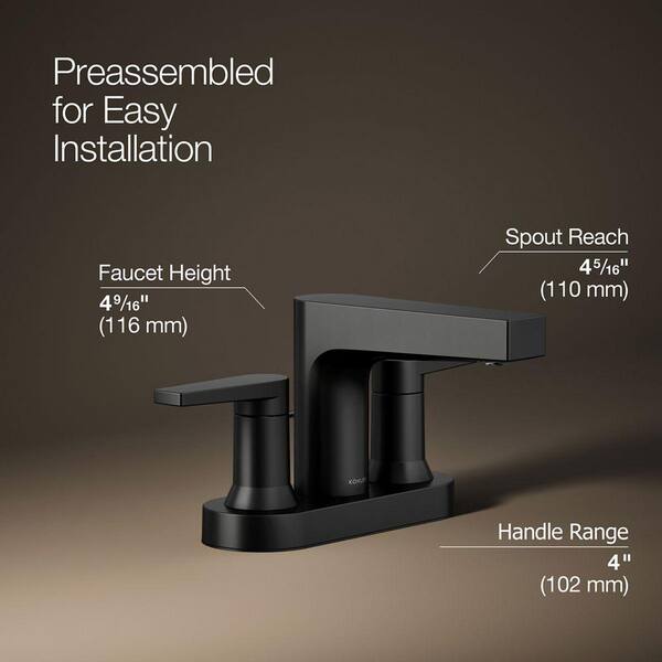 KOHLER Taut 4 in. Centerset Double Handle Bathroom Sink Faucet in Matte Black