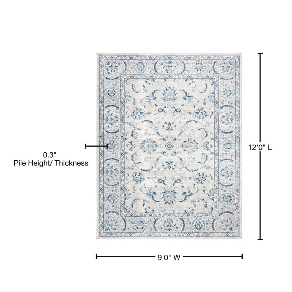 Reversible Gray Synthetic 9' x 12' Rectangular Area Rug