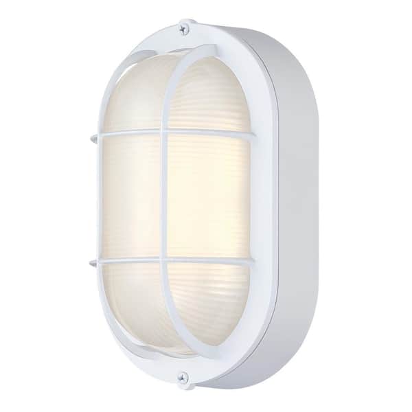 Hukoro 8.5 in. White Outdoor Hardwired Ellipse Frosted Glass Shade Wall Lantern Scone with No Bulbs Included