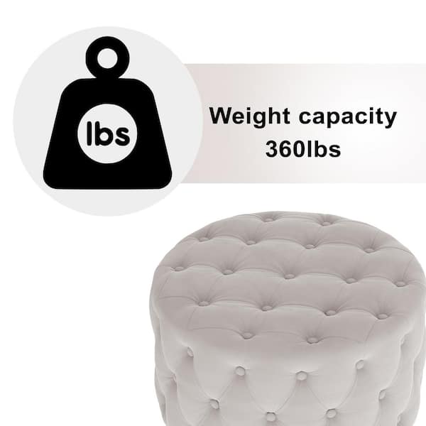 Beige Classic Button Tufted Velvet Round Ottoman Without Storage 723Ottoman 1 The Home Depot