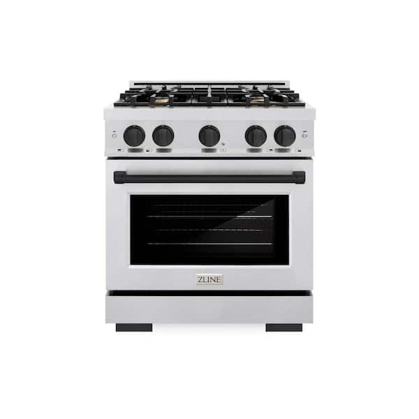 Autograph 30 in. Select Gas Range with 4 Burners and Convection Gas Oven in Satin Steel and Matte Black Accents