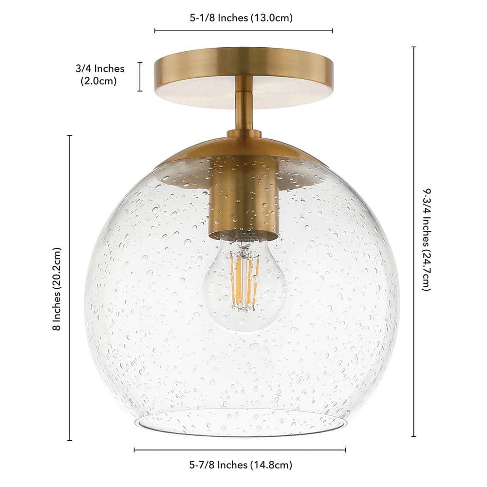 Bartlett Brass Globe 9'' Flush Mount Ceiling Light with Seeded Glass