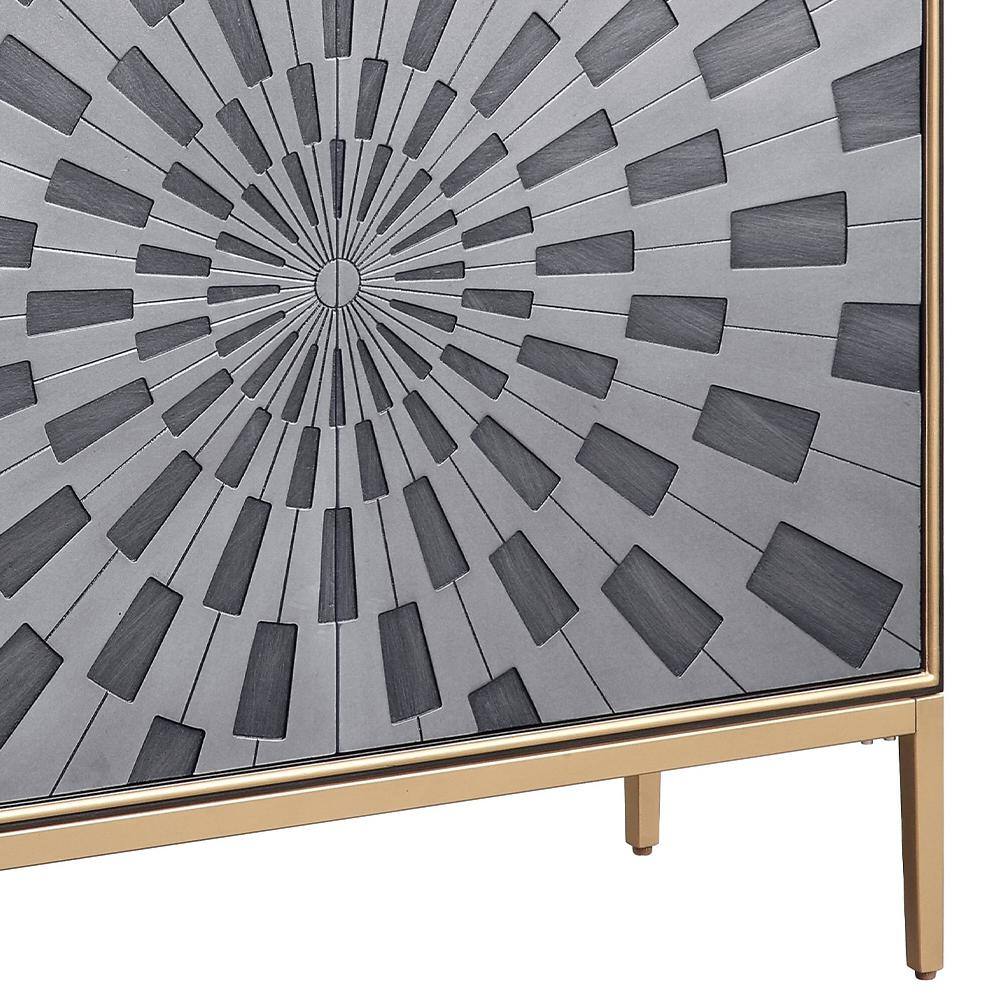 39" Black and Gray Wood Console Table with Brass Legs