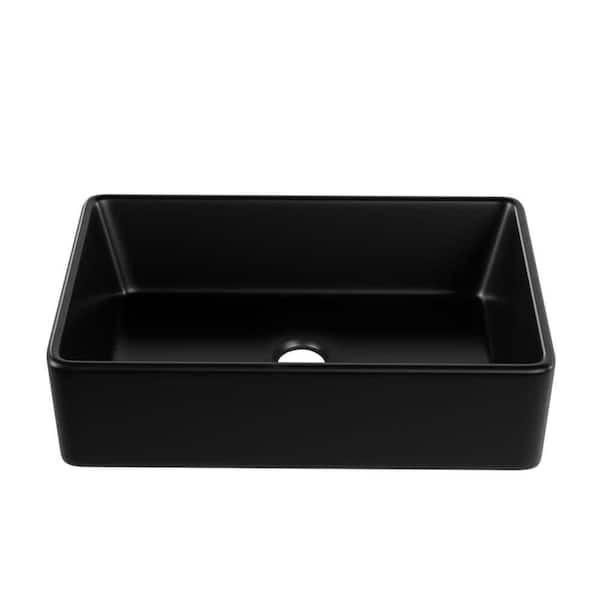 DEERVALLEY Black Fireclay 33 in. Single Bowl Farmhouse Apron Kitchen Sink with Accessories