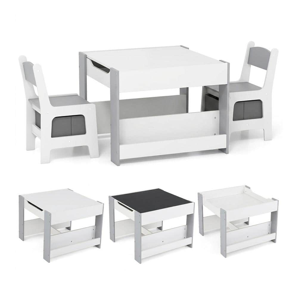 4-in-1 Kids Activity Table and Chair Set with Reversible Top and Storage Bins for Play and Crafts
