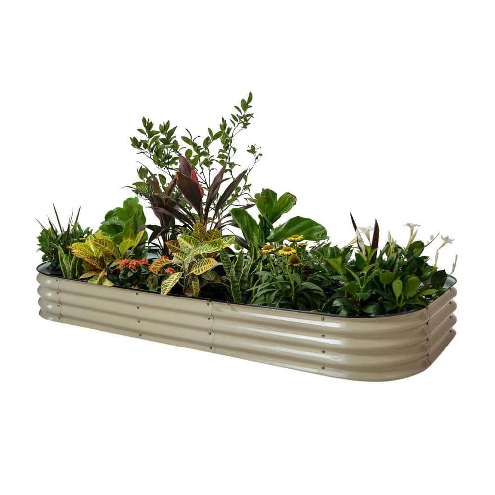 11 in. Tall 10 In 1 Modular Pearl White Metal Raised Garden Bed Kit