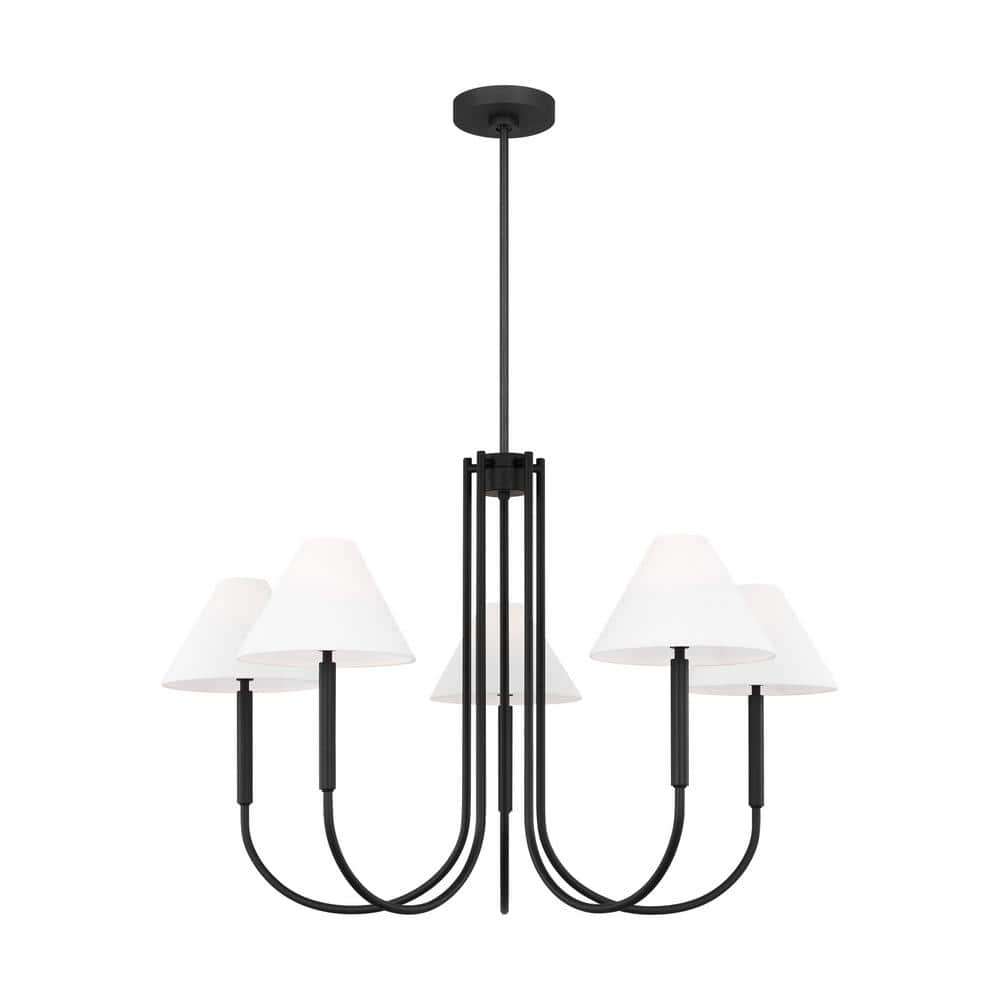 Midnight Black 6-Light Chandelier with White Linen Shades