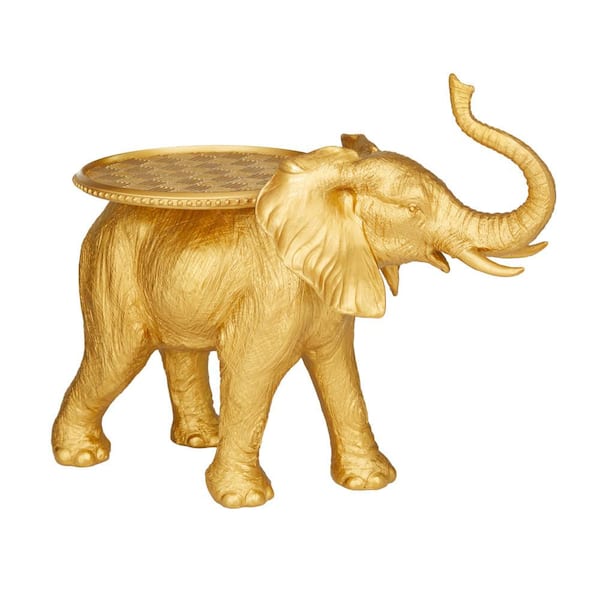 Litton Lane 11 in. x 18 in. Gold Resin Elephant Sculpture