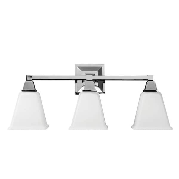 Generation Lighting Denhelm 24.25 in. W. 3-Light Chrome Wall/Bath Vanity Light with Inside White Painted Etched Glass