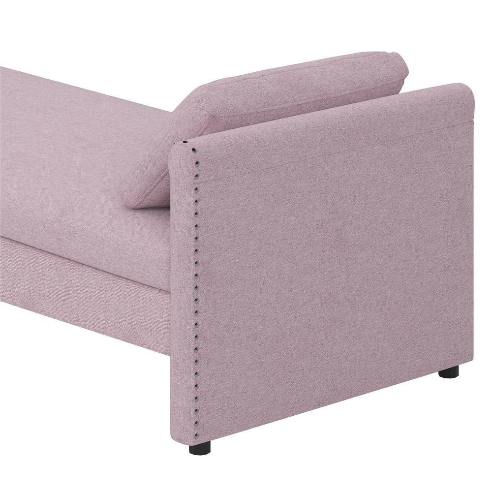 Pink Linen Upholstered Chaise Lounge with Wood Frame