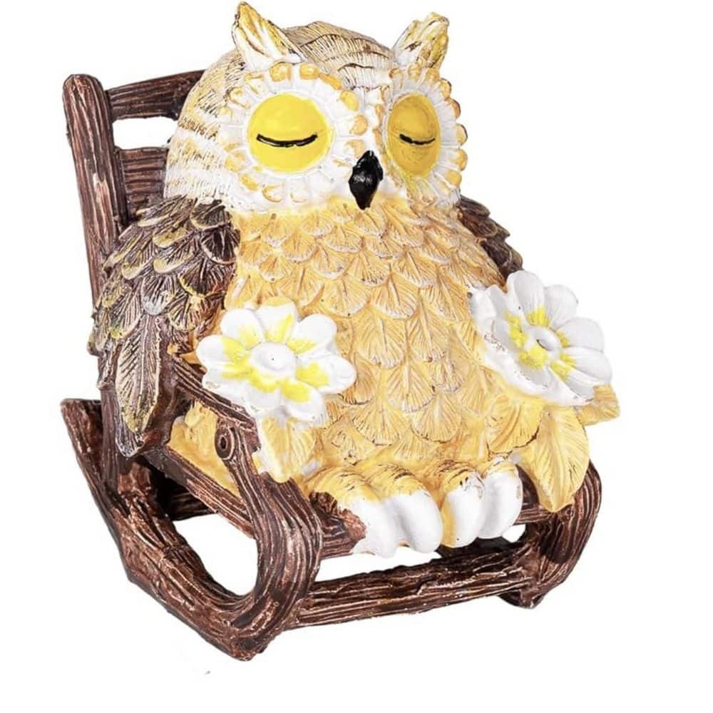 Solar-Powered Owl Statue on Chair, Cute LED Owl Figure for Home