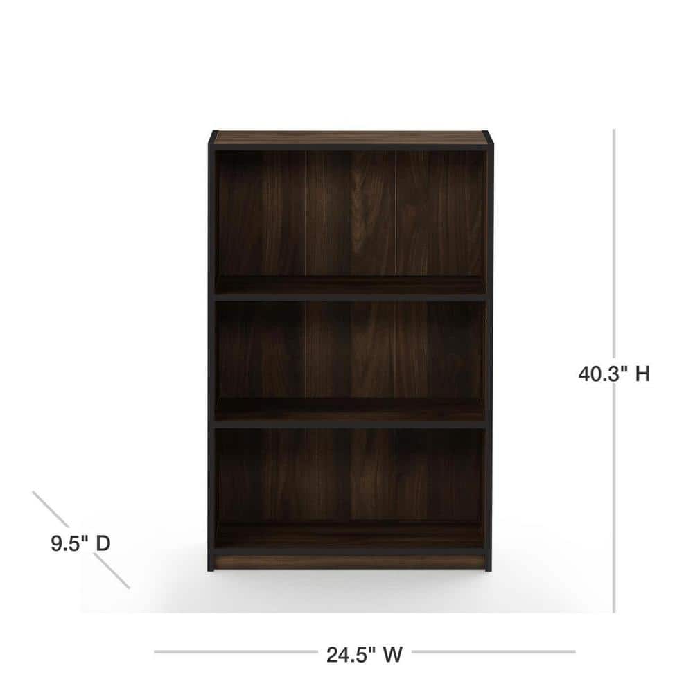 Columbia Walnut Adjustable 3-Tier Wood Bookcase