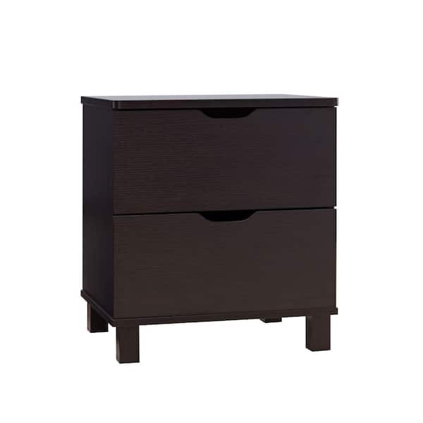 Benjara 2-Drawers Dark Brown Nightstand with Cut Out Pulls (15.75 in. L x 20 in. W x 22 in. H)